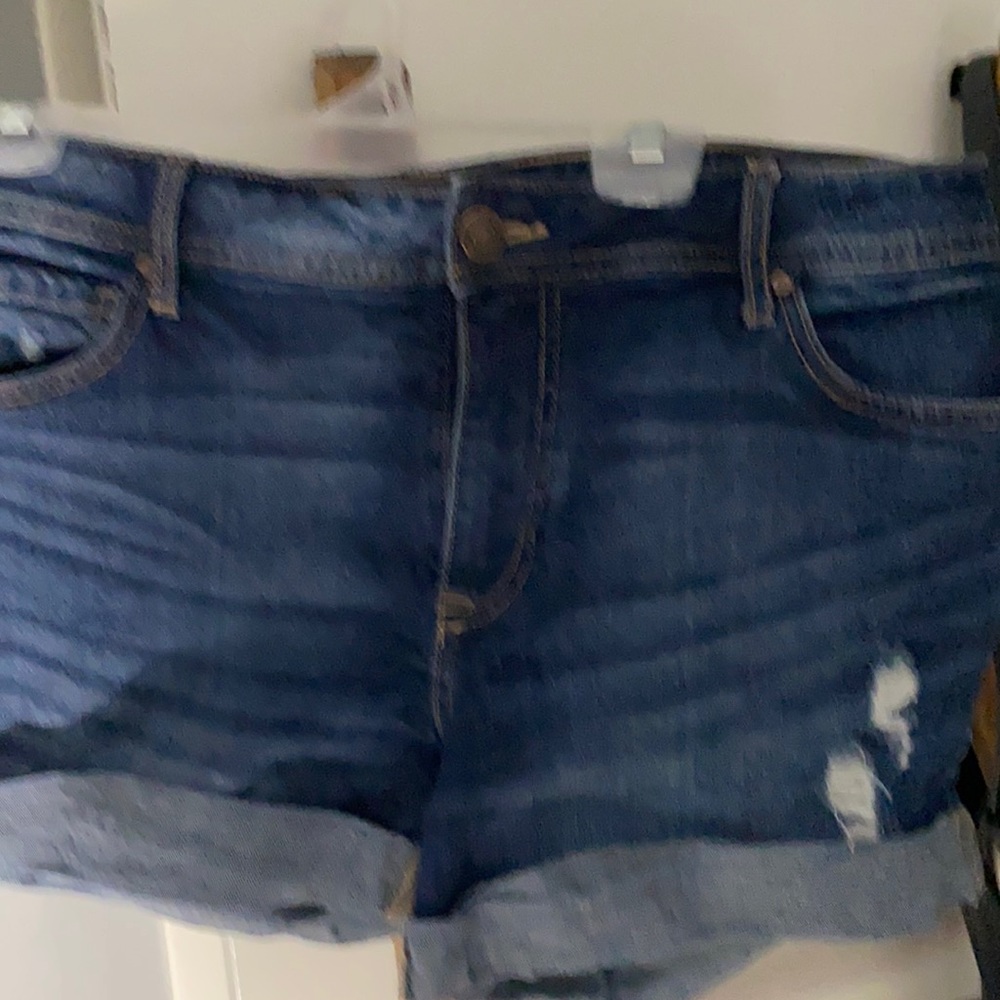 Bootlegger Brand dark denim shorts. Light distressing